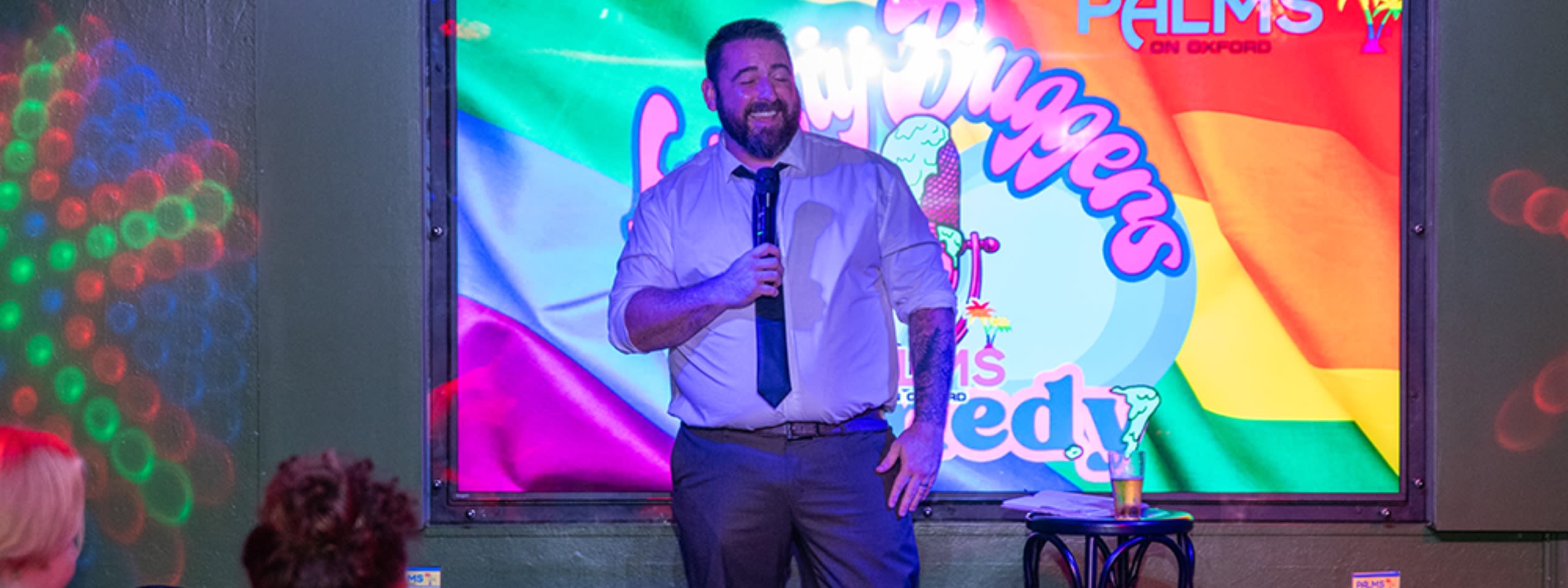 Chris Knight hosting Funny Buggers queer comedy night at Palms on Oxford, Sydney